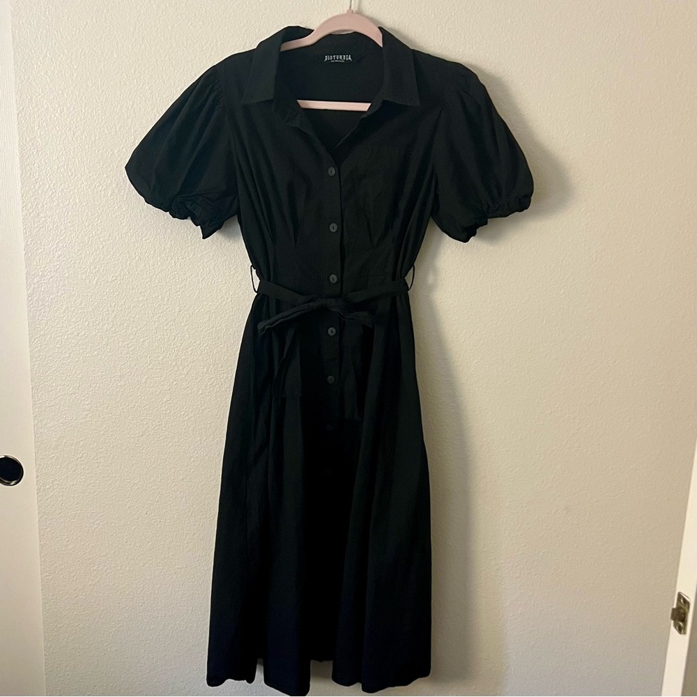 Disturbia Black Button-Up Midi Dress